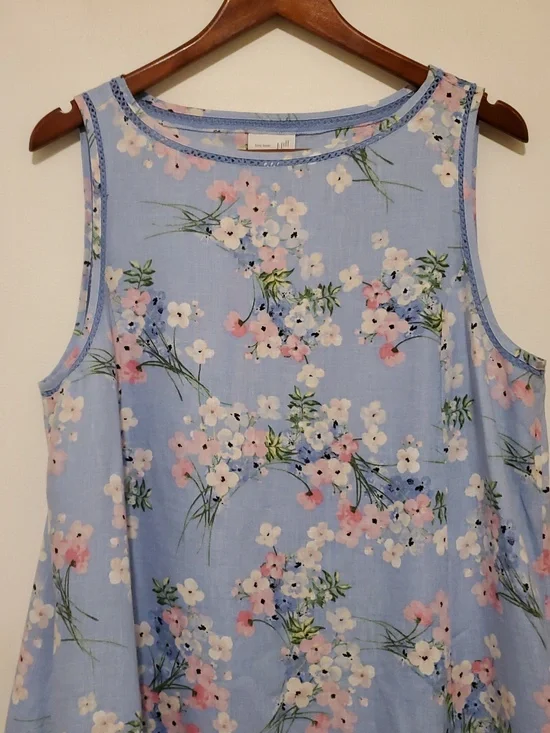 J. Jill Love Linen Blue Floral Sleeveless Shift Dress Size Large - Picture 4 of 12